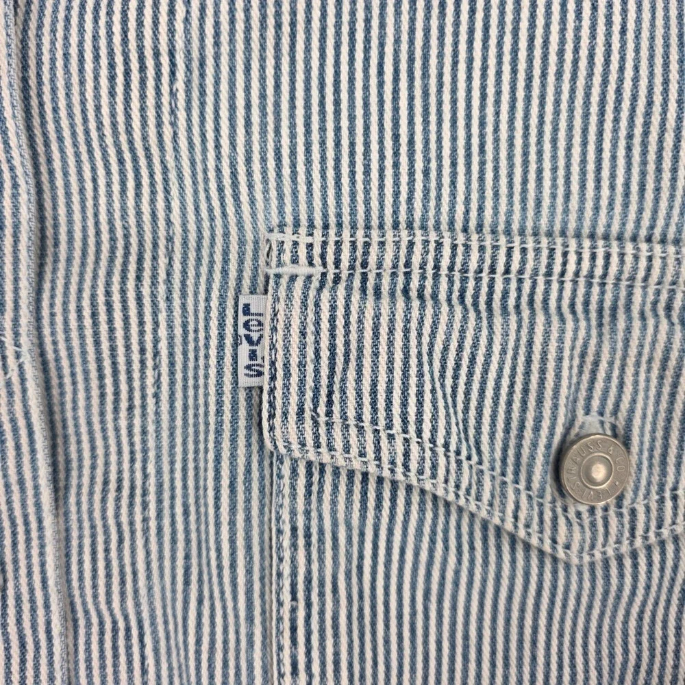 Vintage 1994 Levis Hickory Stripe Cropped Denim Jacket Blue White 47929-9899 M - Picture 3 of 9